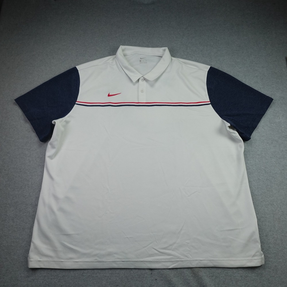 Nike Polo Shirt Mens 3XL White Navy Red Colorblock Short Sleeve Golf